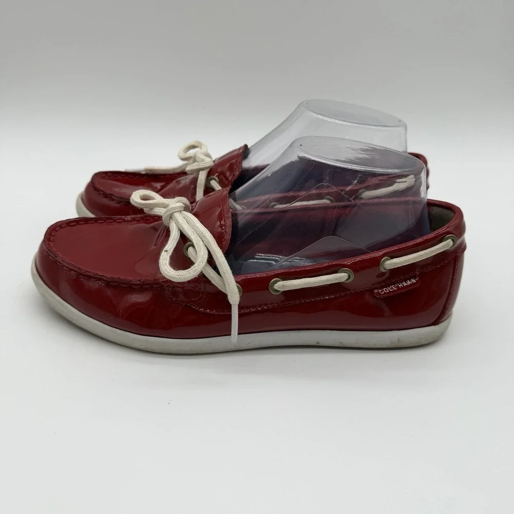 Cole Haan Women's Nantucket Camp Moc Patent Leather Boat Shoes Red Size 7.5